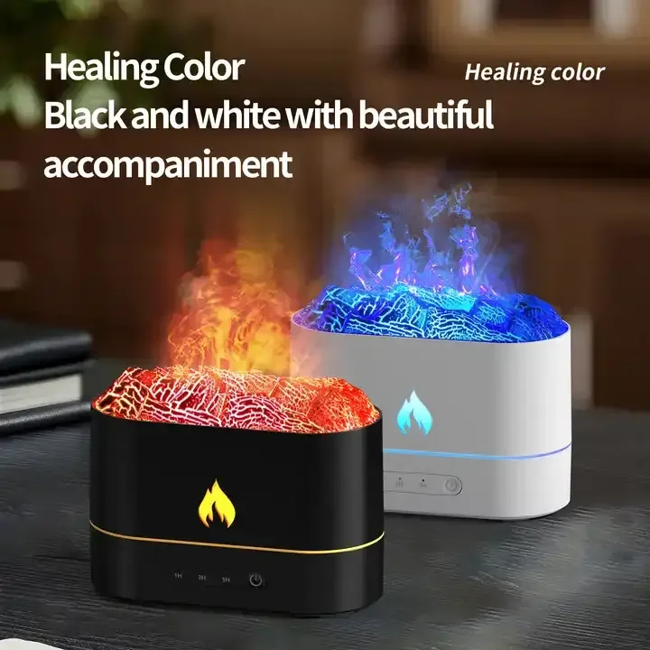 Masaüstü Renkli Led Işık Ultrasonik Simülasyon Yangın Etkisi Lava Volkan Hava Nemlendirici Uçucu Yağ Mini Alev Aroma Difuser
